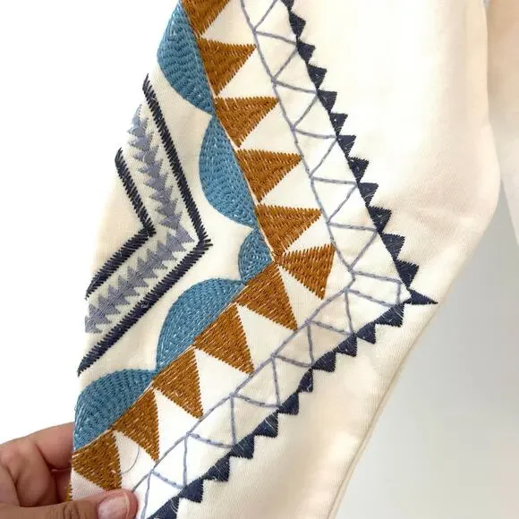 Sundance Embroidered Cotton Hoodie Sweatshirt Cream Southwestern Medium - Picture 7 of 9